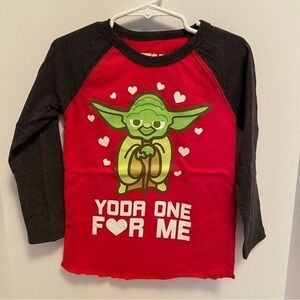 STAR Wars Toddler Boys Valentine's Day "Yoda One For Me" Long Sleeve T-Shirt 3T